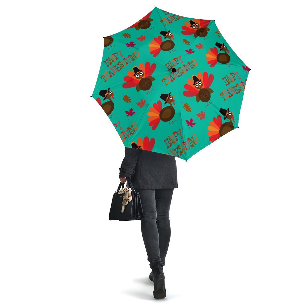 Pattern Print Turkey Thankgiving Automatic Foldable Umbrella-grizzshop