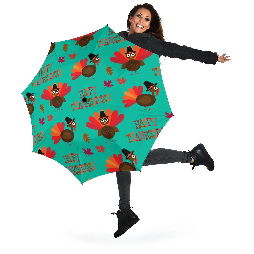 Pattern Print Turkey Thankgiving Automatic Foldable Umbrella-grizzshop