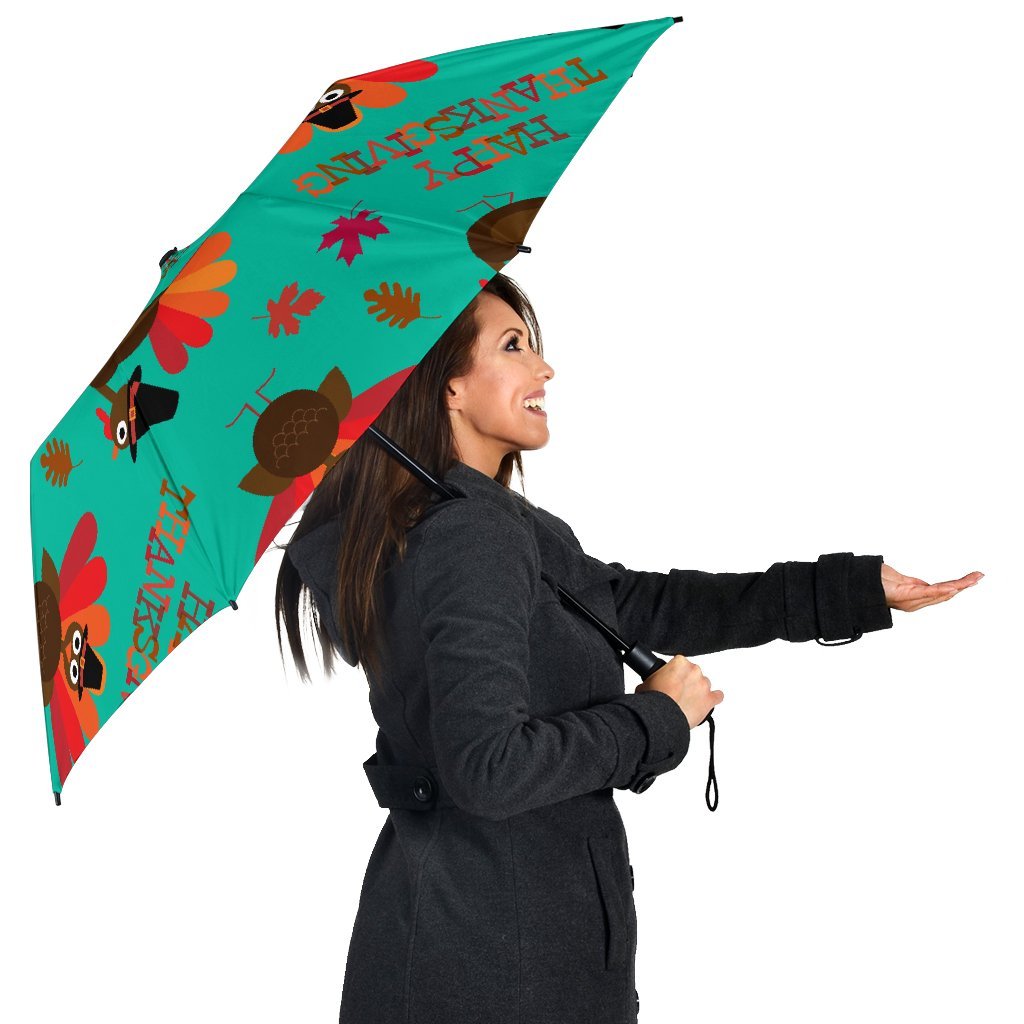 Pattern Print Turkey Thankgiving Automatic Foldable Umbrella-grizzshop