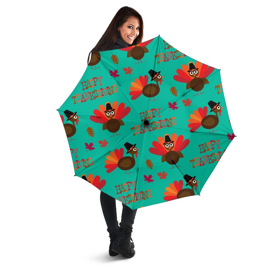 Pattern Print Turkey Thankgiving Automatic Foldable Umbrella-grizzshop