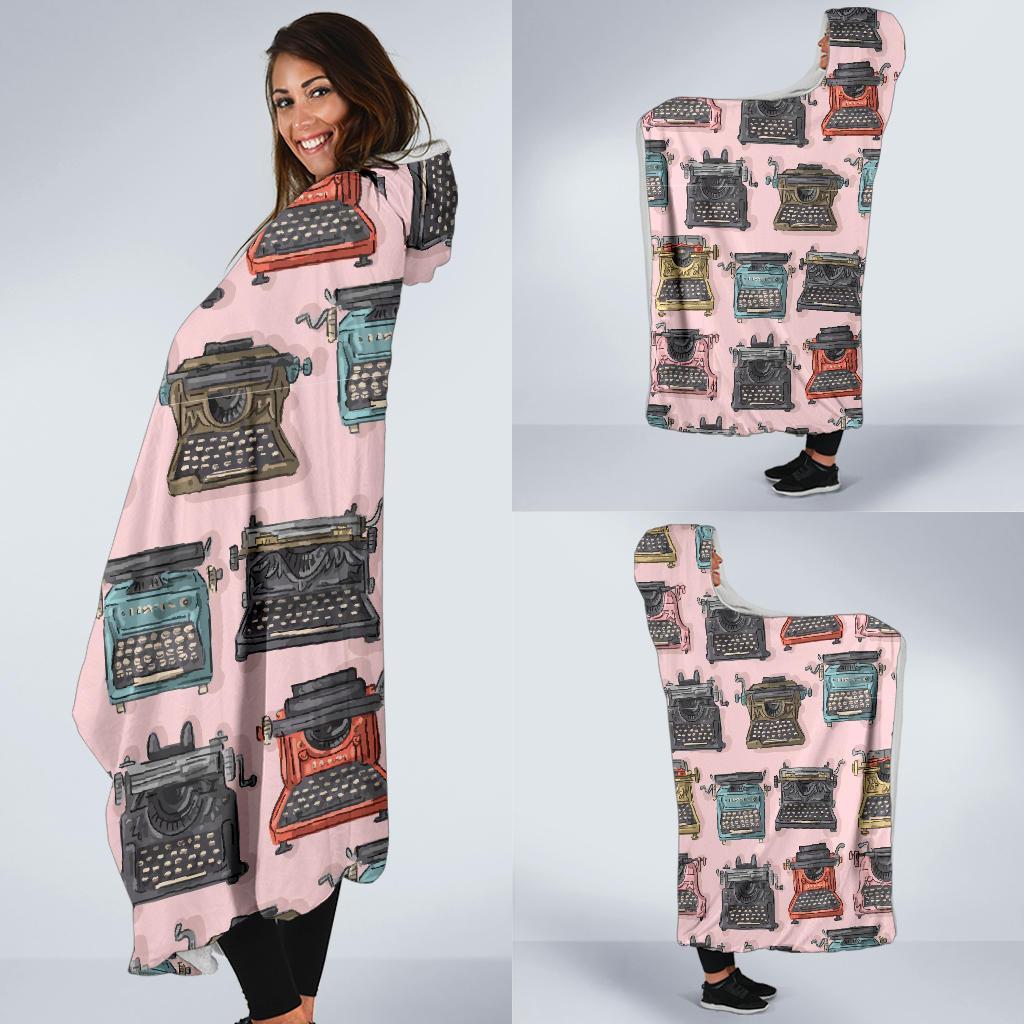 Pattern Print Typewriter Hooded Blanket-grizzshop