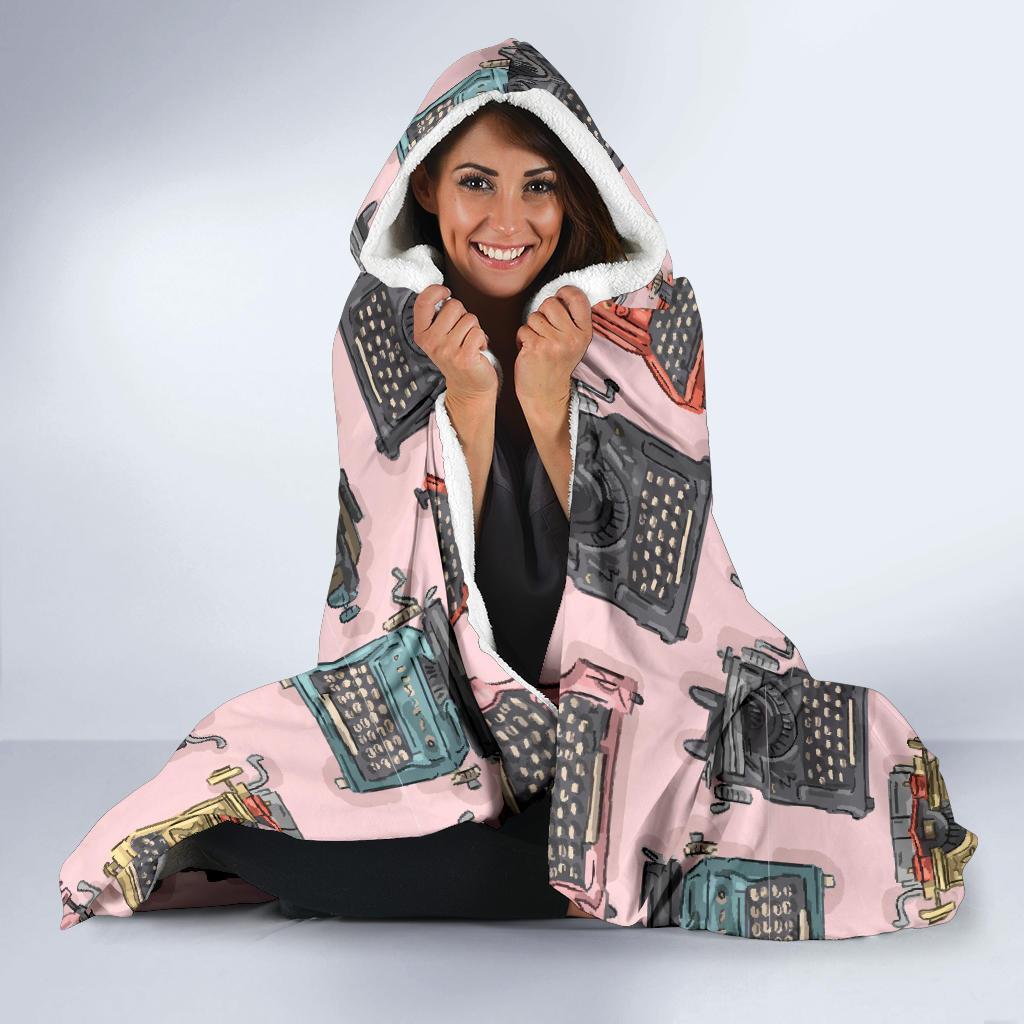Pattern Print Typewriter Hooded Blanket-grizzshop