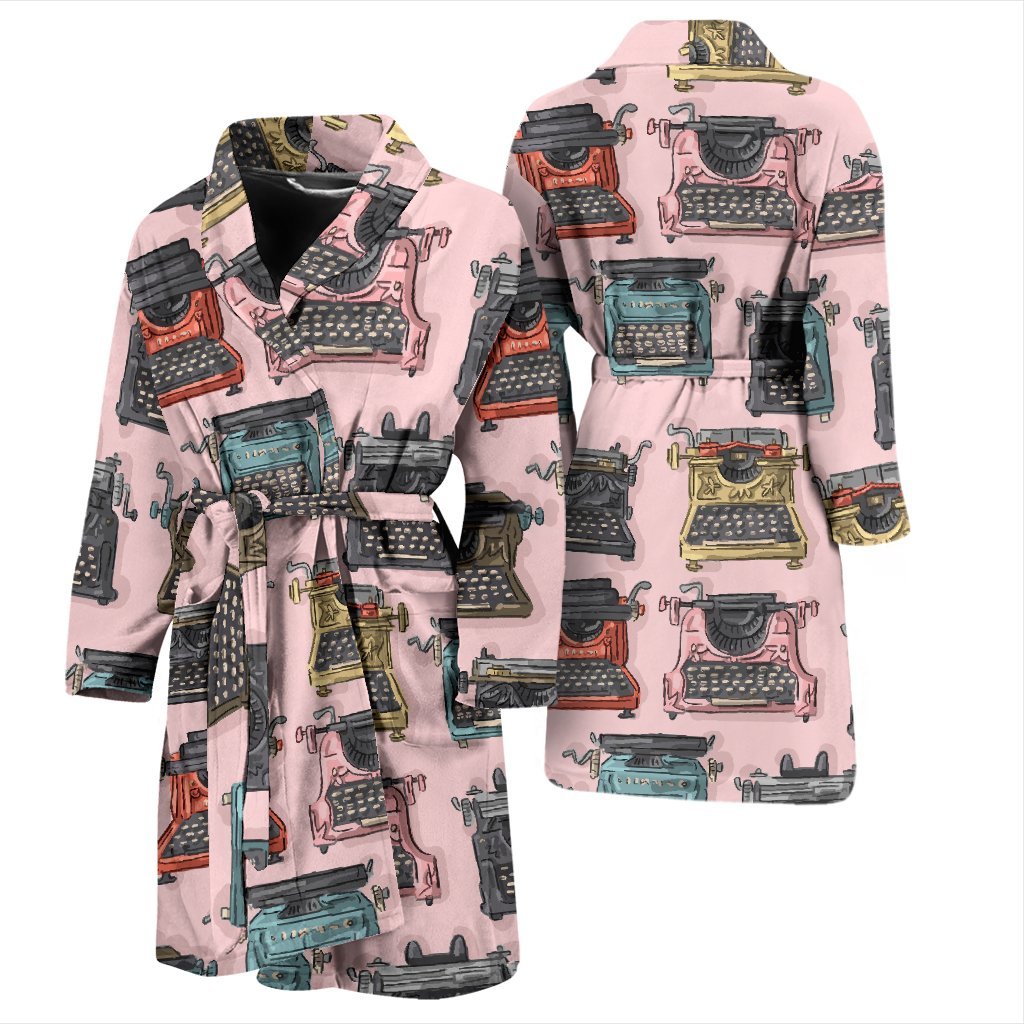 Pattern Print Typewriter Men Long Robe-grizzshop