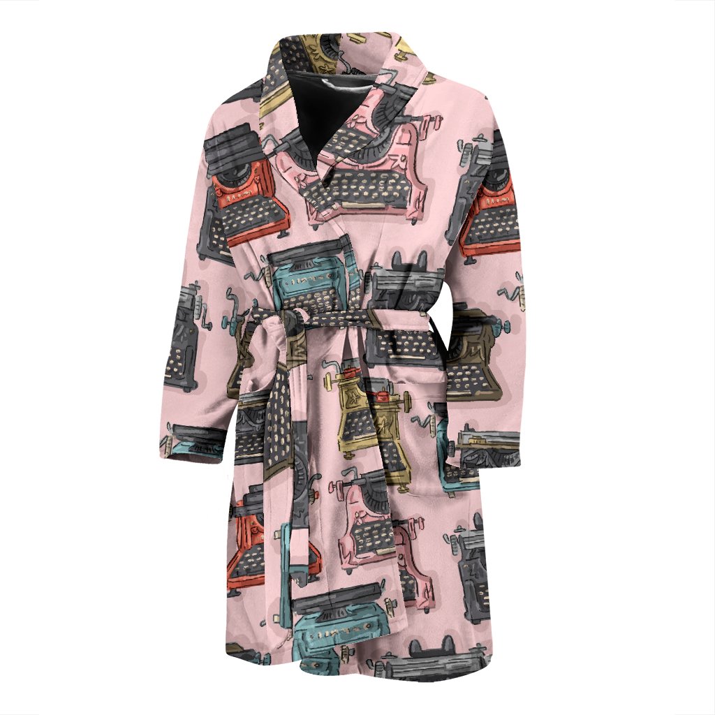 Pattern Print Typewriter Men Long Robe-grizzshop