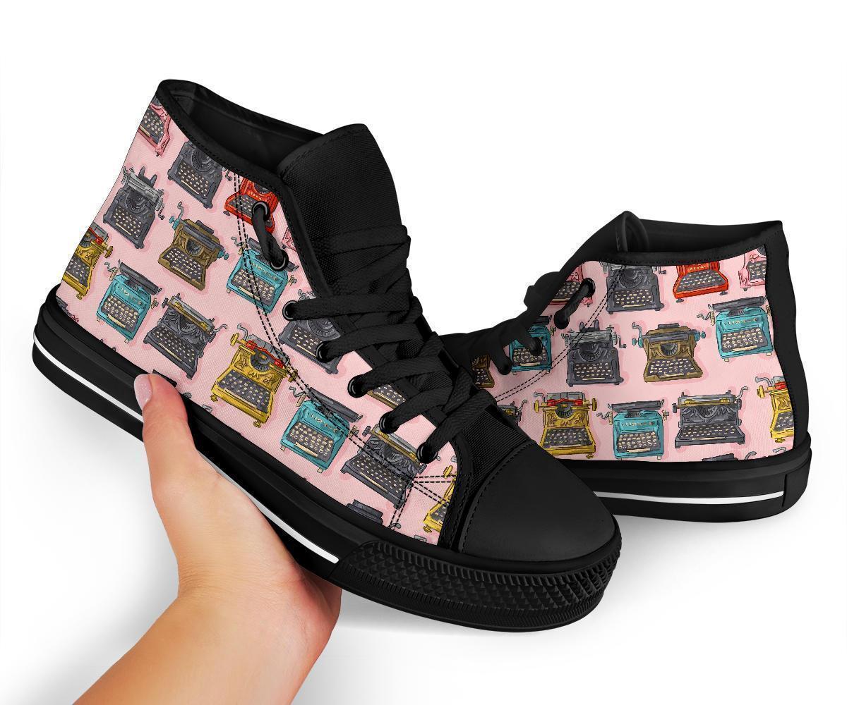 Pattern Print Typewriter Men Women's High Top Shoes-grizzshop