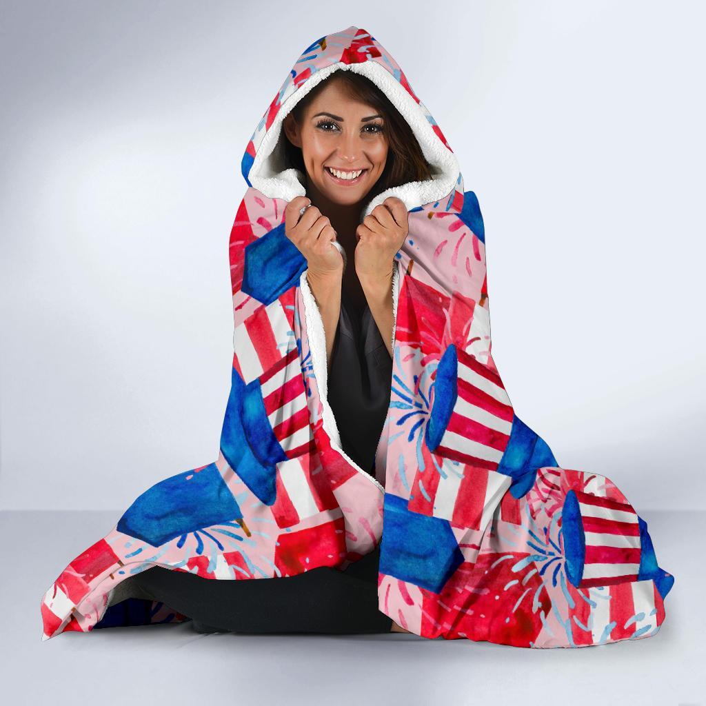 Pattern Print Uncle Sam Hooded Blanket-grizzshop