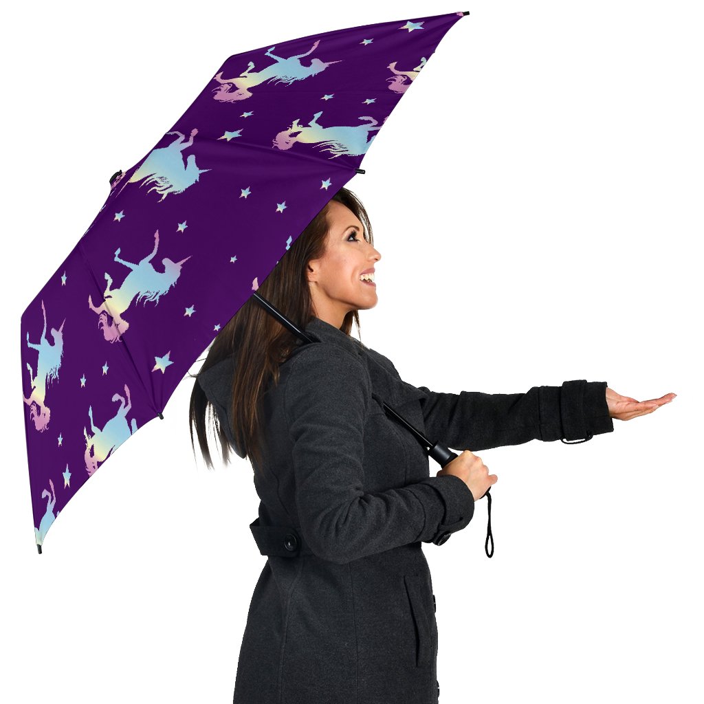 Pattern Print Unicorn Automatic Foldable Umbrella-grizzshop