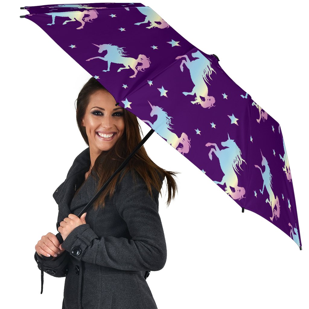Pattern Print Unicorn Automatic Foldable Umbrella-grizzshop