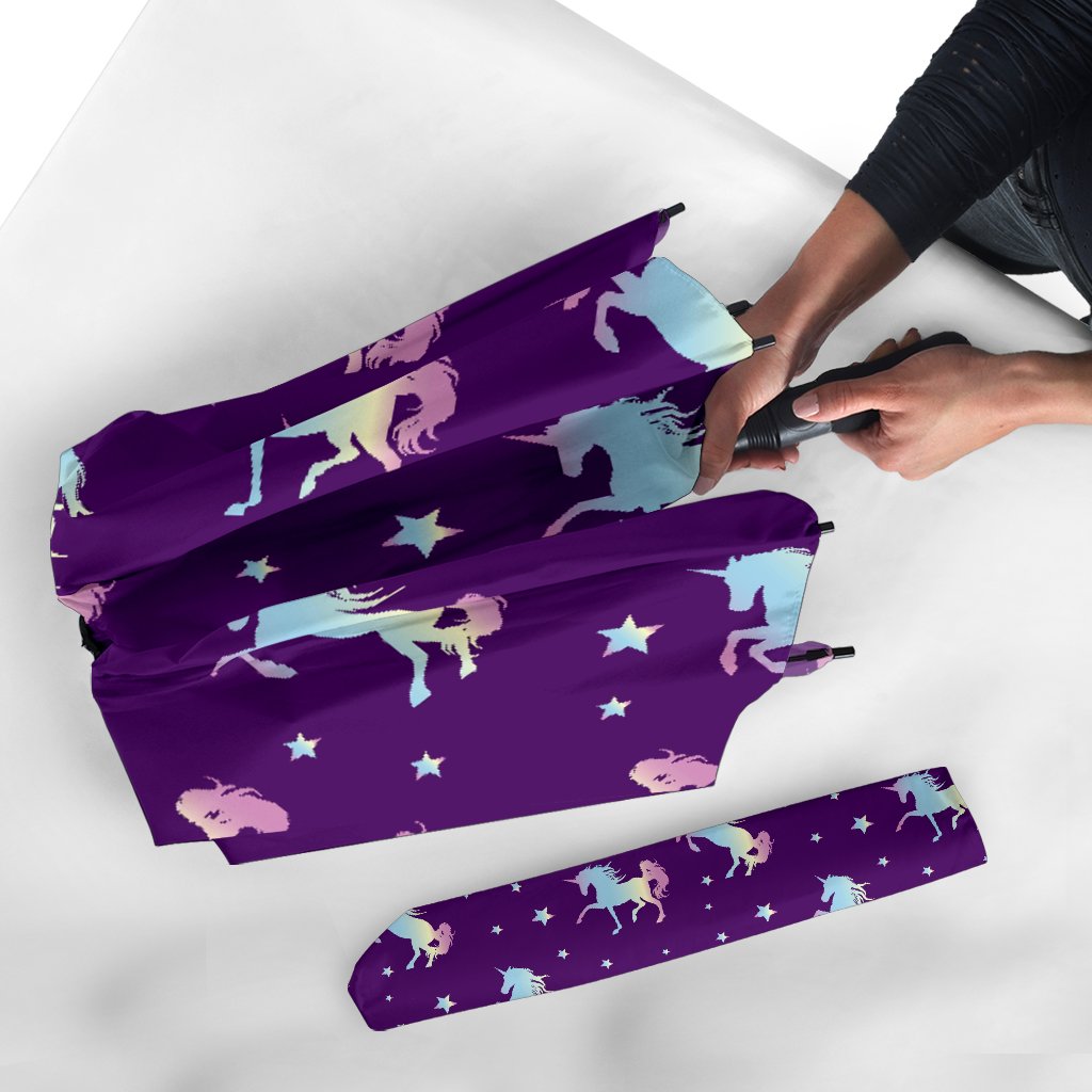 Pattern Print Unicorn Automatic Foldable Umbrella-grizzshop