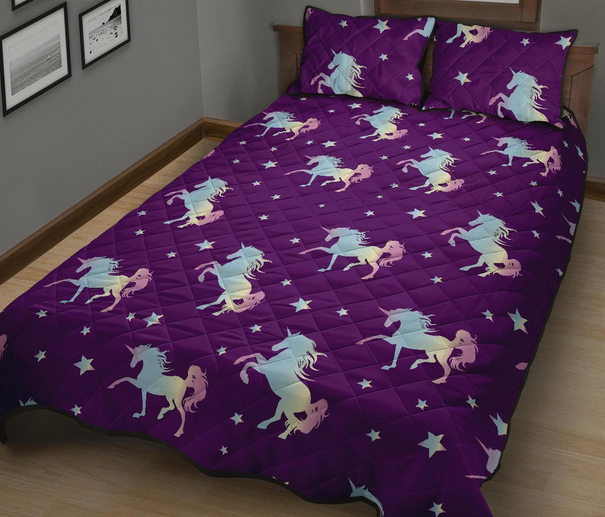 Pattern Print Unicorn Bed Set Quilt-grizzshop