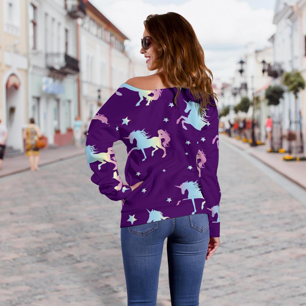 Pattern Print Unicorn Women Off Shoulder Sweatshirt-grizzshop