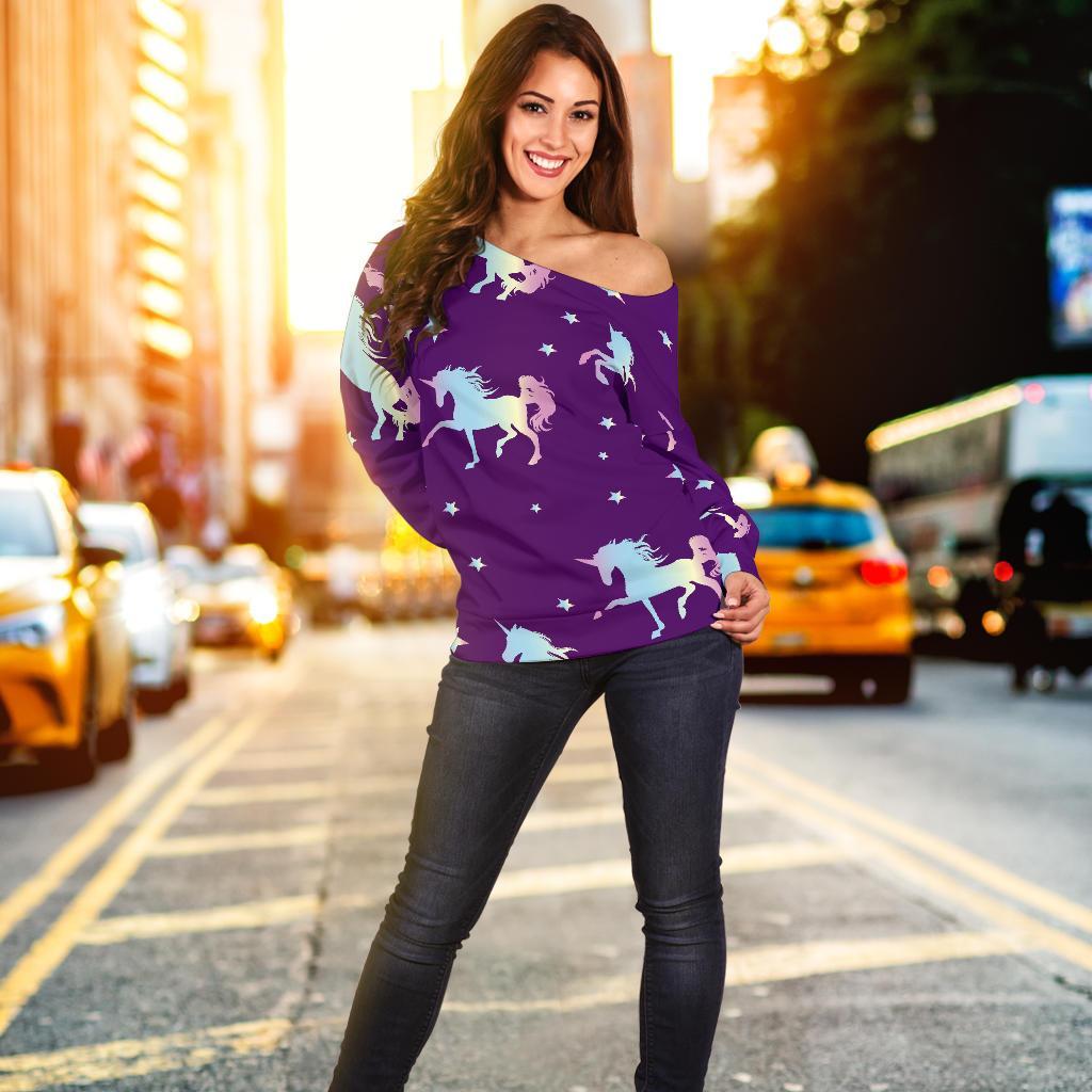 Pattern Print Unicorn Women Off Shoulder Sweatshirt-grizzshop