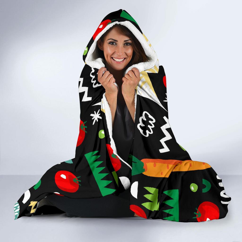 Pattern Print Vegan Hooded Blanket-grizzshop