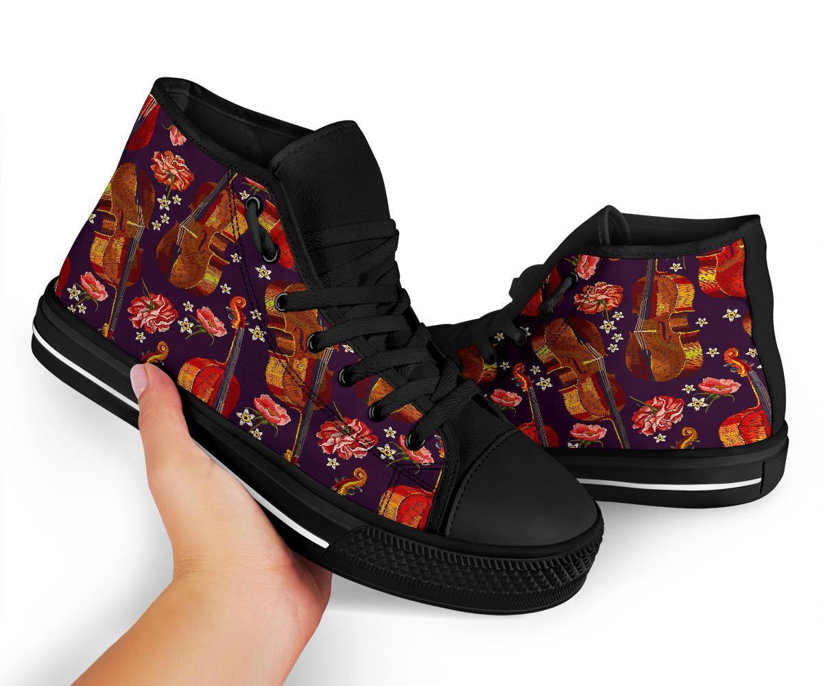 Pattern Print Violin Men Women's High Top Shoes-grizzshop