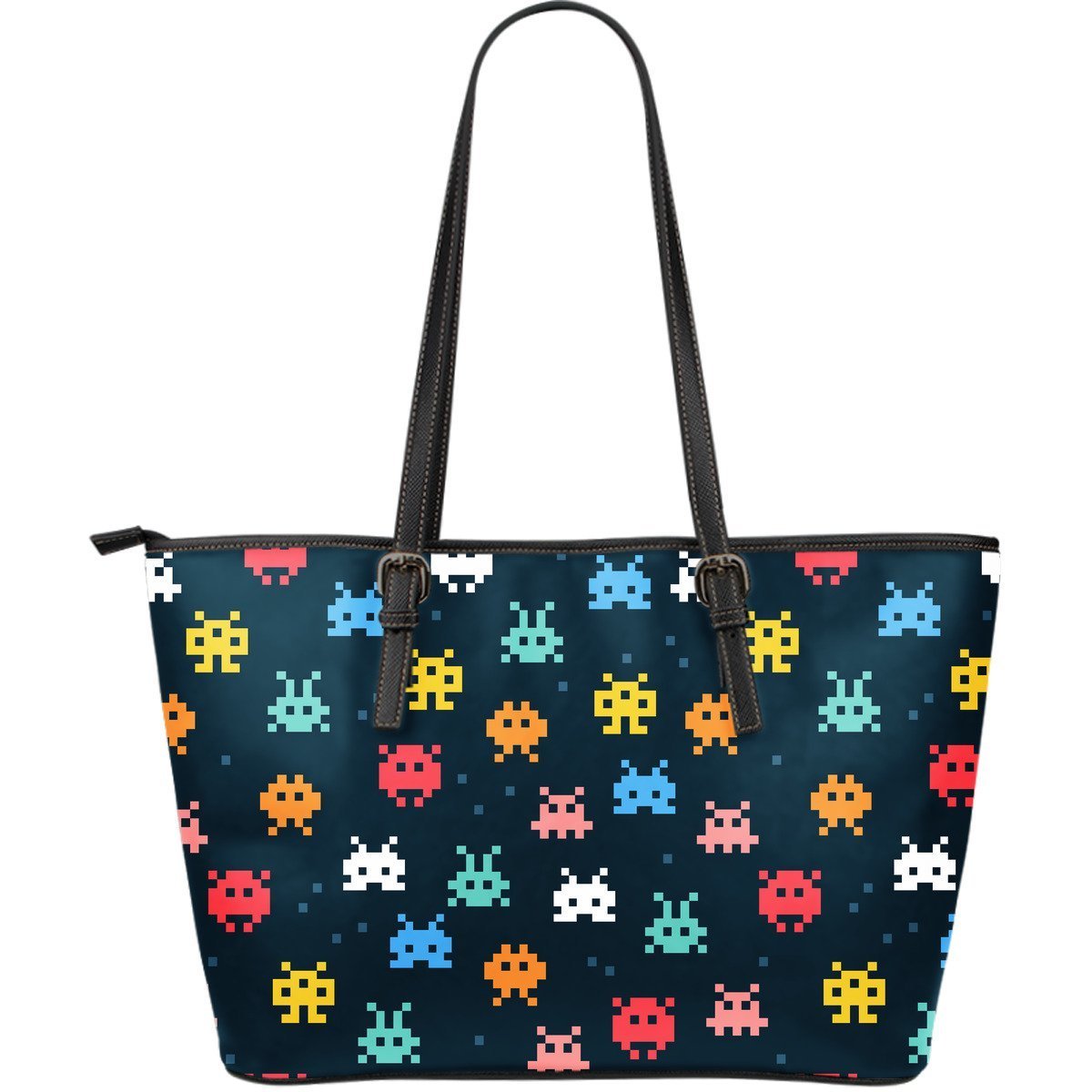 Pattern Print Virus Bacteria Leather Tote Bag-grizzshop