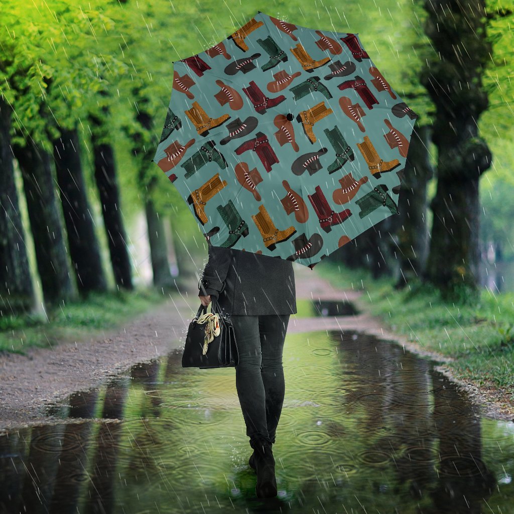 Pattern Print Western Cowboy Automatic Foldable Umbrella-grizzshop
