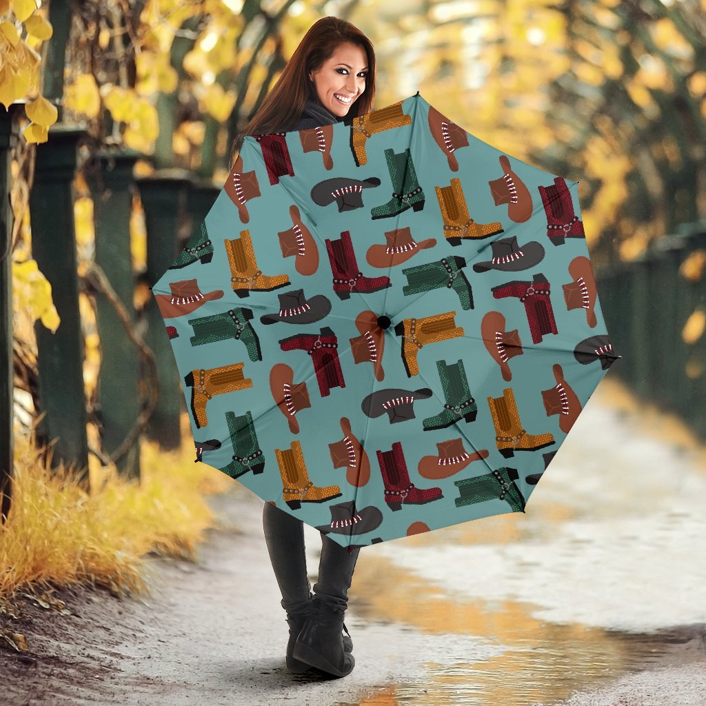 Pattern Print Western Cowboy Automatic Foldable Umbrella-grizzshop