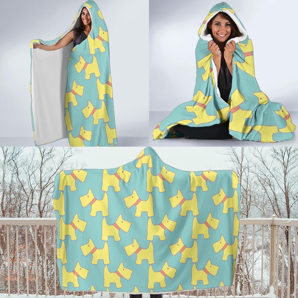 Pattern Print Westie Dog Hooded Blanket-grizzshop