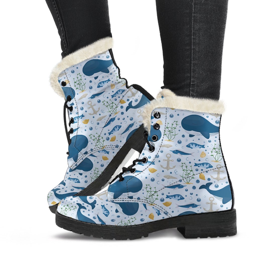 Pattern Print Whale Humpback Comfy Winter Boots-grizzshop
