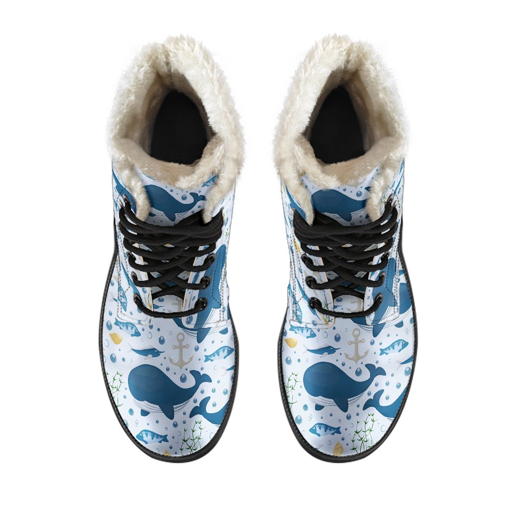 Pattern Print Whale Humpback Comfy Winter Boots-grizzshop