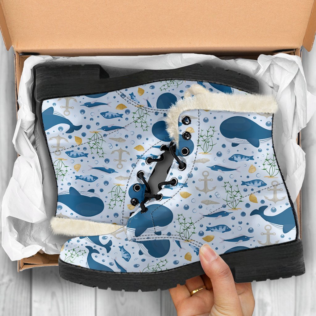 Pattern Print Whale Humpback Comfy Winter Boots-grizzshop