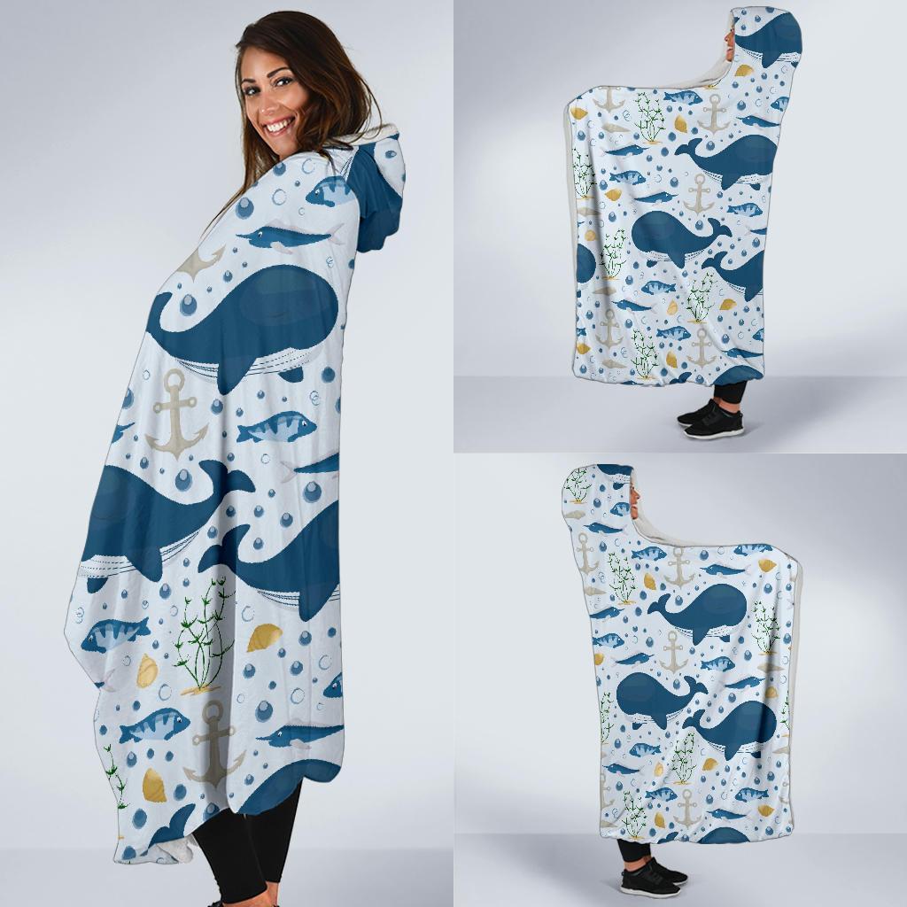 Pattern Print Whale Humpback Hooded Blanket-grizzshop