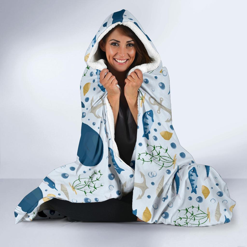 Pattern Print Whale Humpback Hooded Blanket-grizzshop