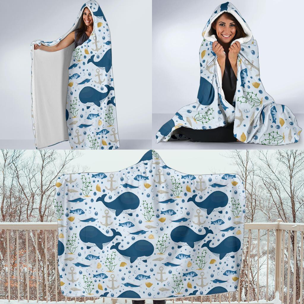 Pattern Print Whale Humpback Hooded Blanket-grizzshop