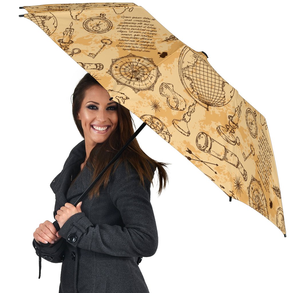 Pattern Print World Map Automatic Foldable Umbrella-grizzshop