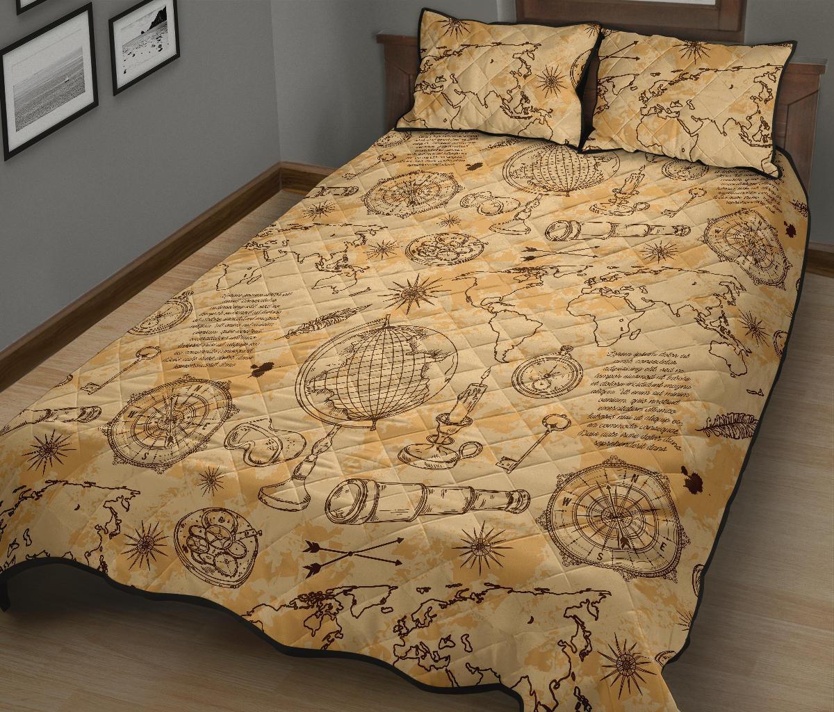 Pattern Print World Map Bed Set Quilt-grizzshop