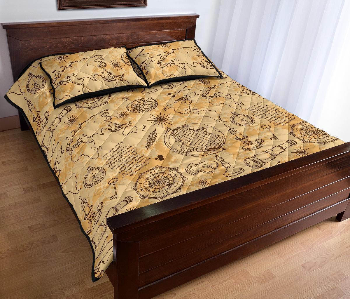 Pattern Print World Map Bed Set Quilt-grizzshop