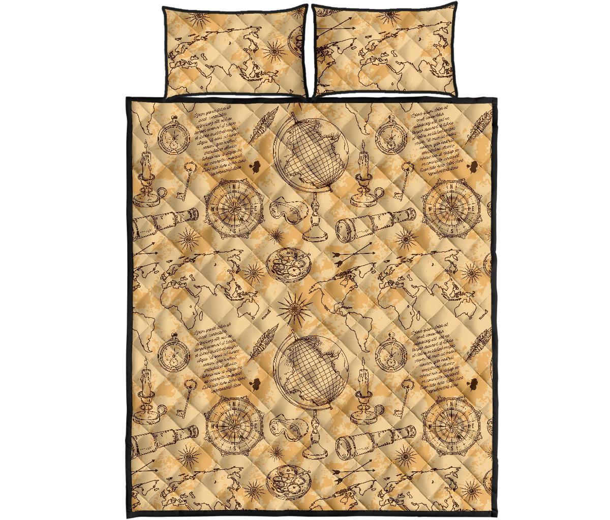 Pattern Print World Map Bed Set Quilt-grizzshop