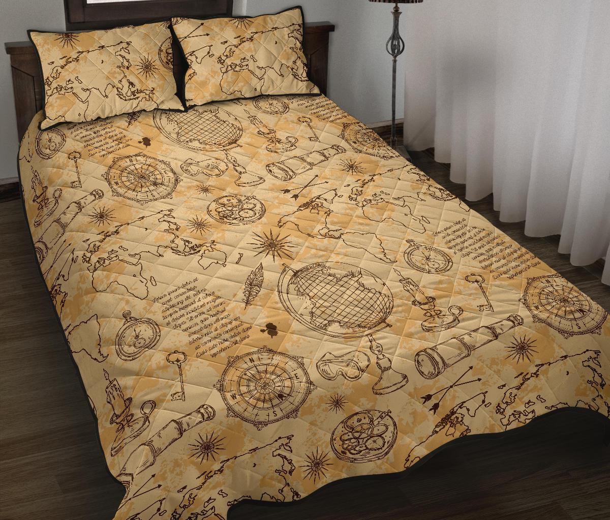 Pattern Print World Map Bed Set Quilt-grizzshop