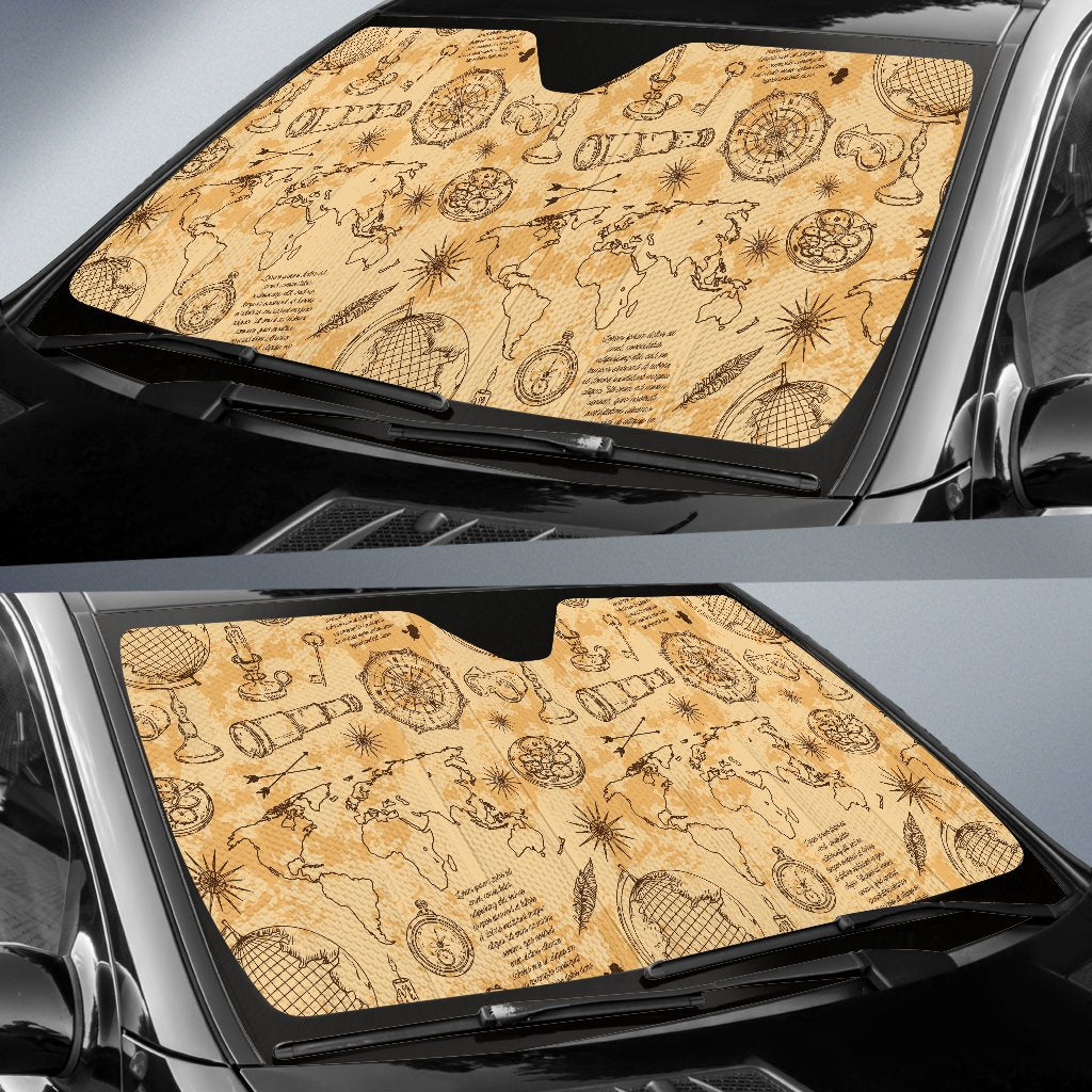 Pattern Print World Map Car Sun Shade-grizzshop