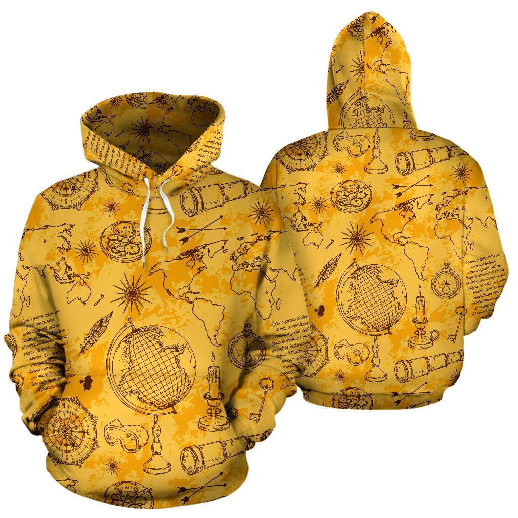 Pattern Print World Map Men Women Pullover Hoodie-grizzshop
