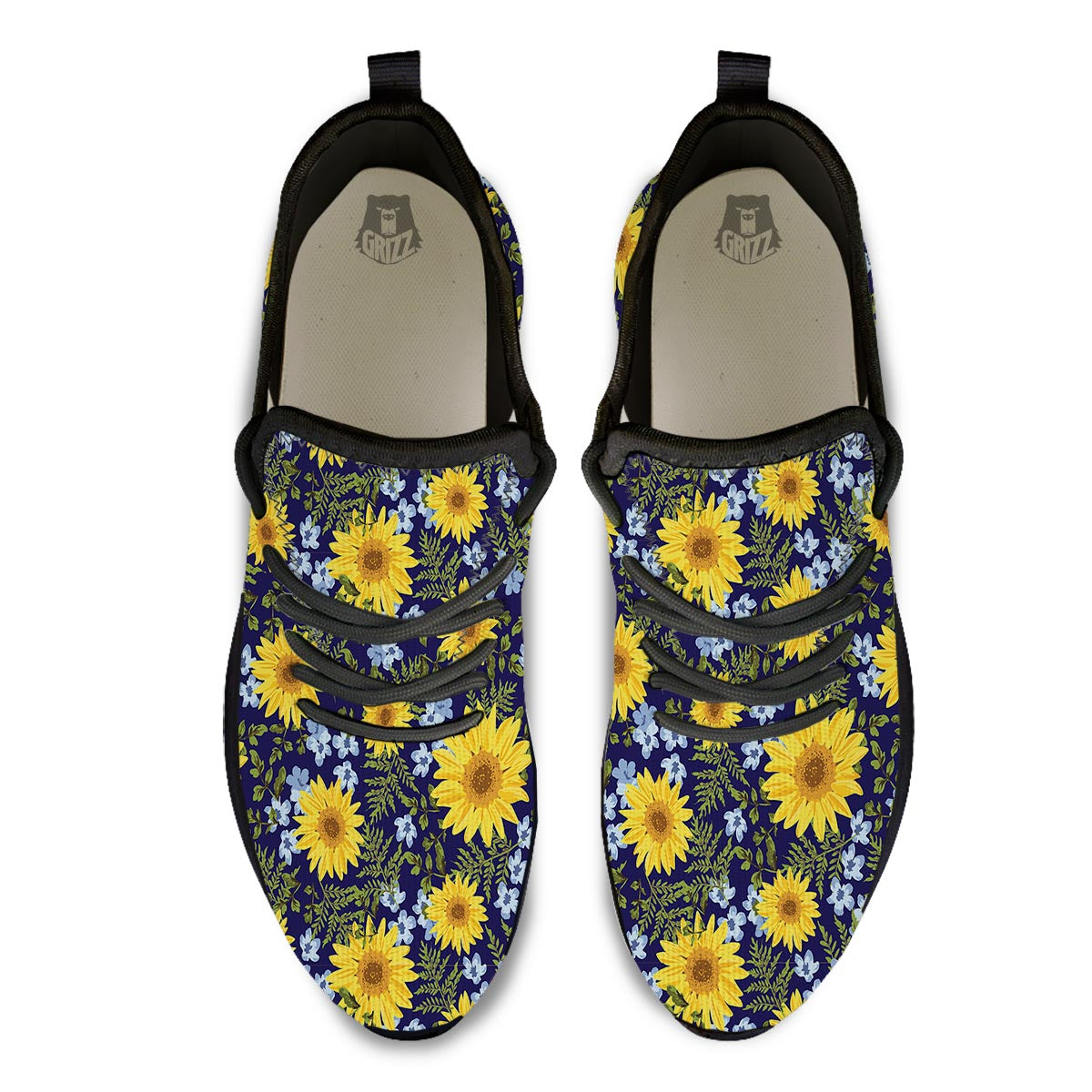Pattern Sunflower Print Pattern Black Athletic Shoes-grizzshop