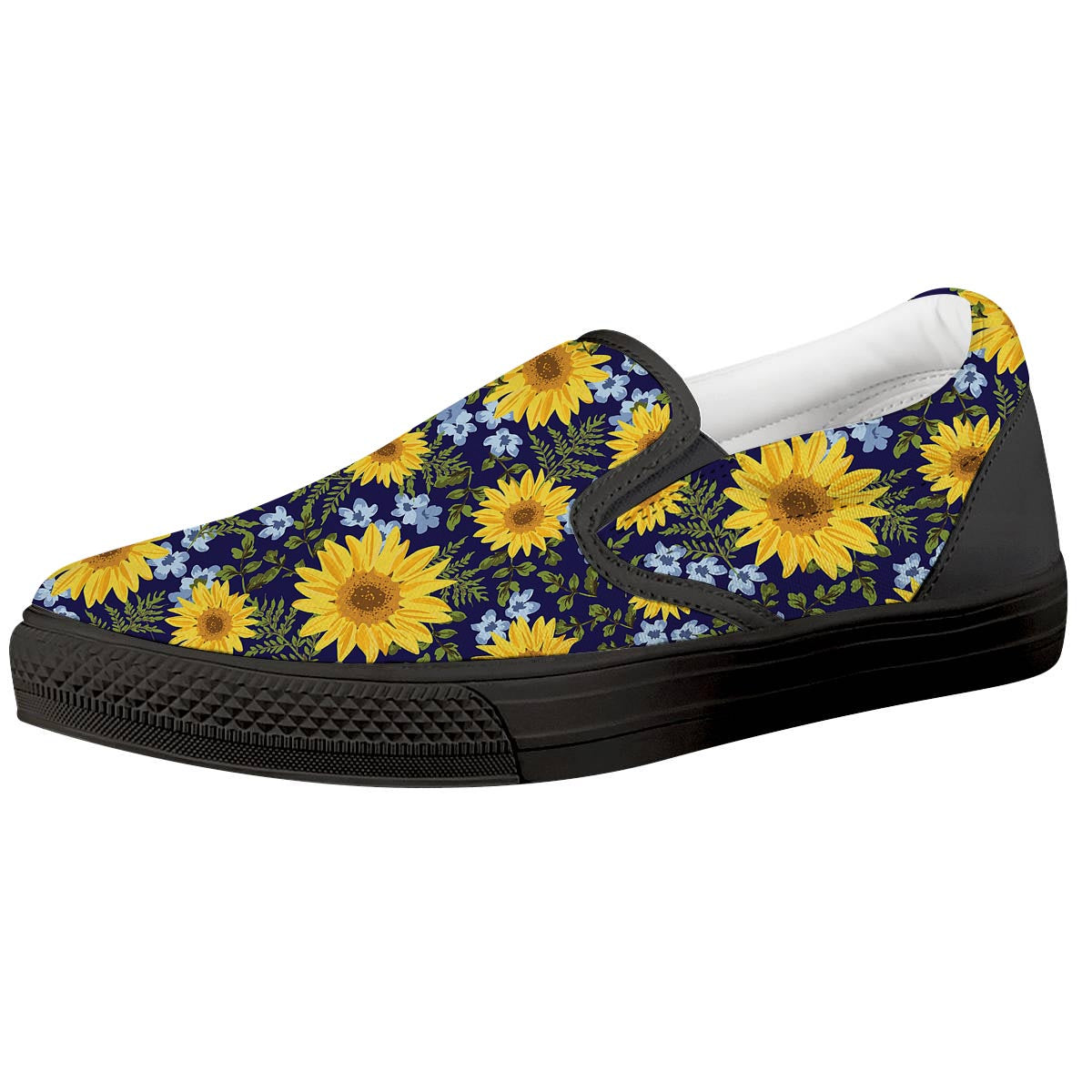 Pattern Sunflower Print Pattern Black Slip On Shoes-grizzshop