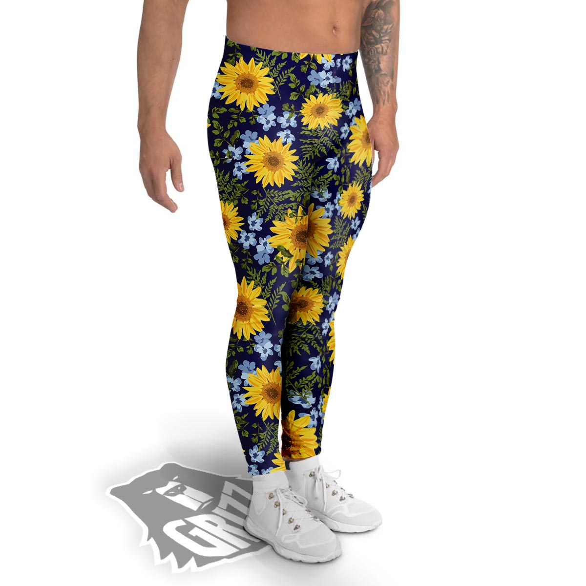 Pattern Sunflower Print Pattern Men's Leggings-grizzshop