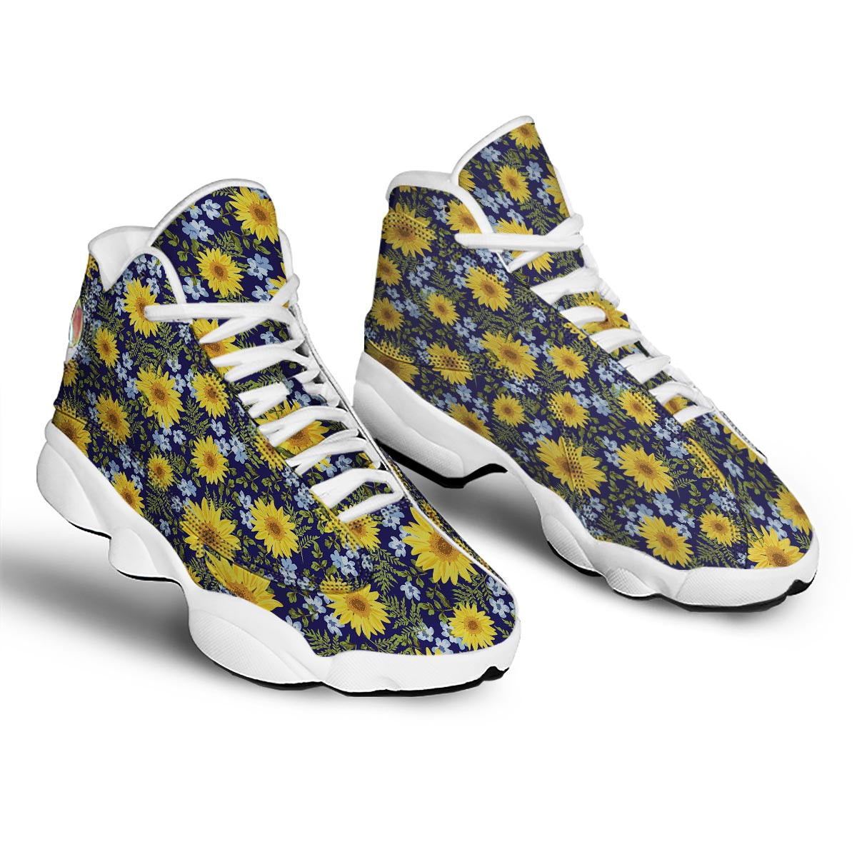 Pattern Sunflower Print Pattern White Basketball Shoes-grizzshop