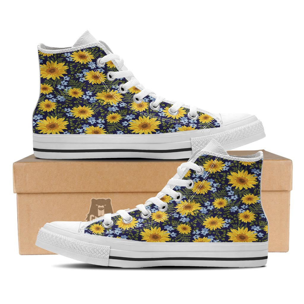 Pattern Sunflower Print Pattern White High Top Shoes-grizzshop