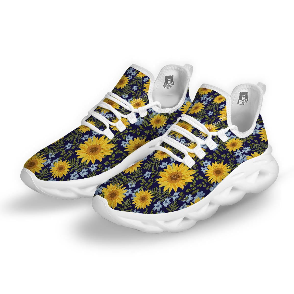 Pattern Sunflower Print Pattern White Running Shoes-grizzshop