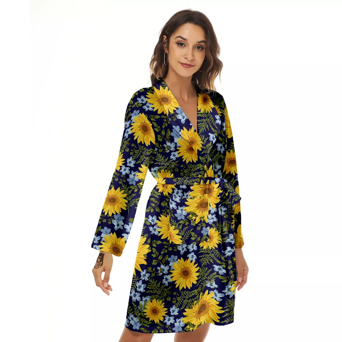 Pattern Sunflower Print Pattern Women's Robe-grizzshop