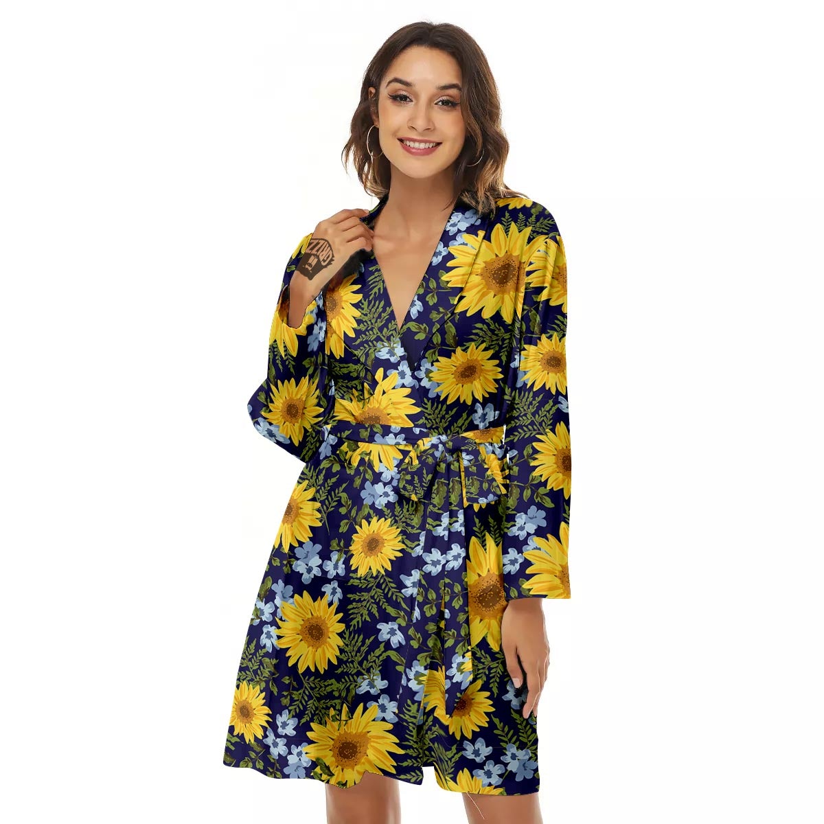 Pattern Sunflower Print Pattern Women's Robe-grizzshop