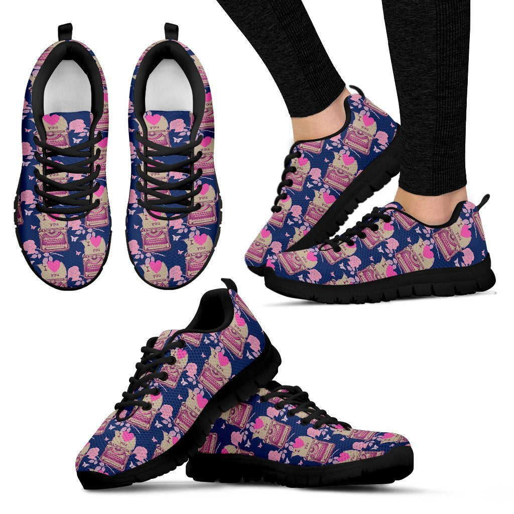 Pattern Typewriter Print Black Sneaker Shoes For Men Women-grizzshop