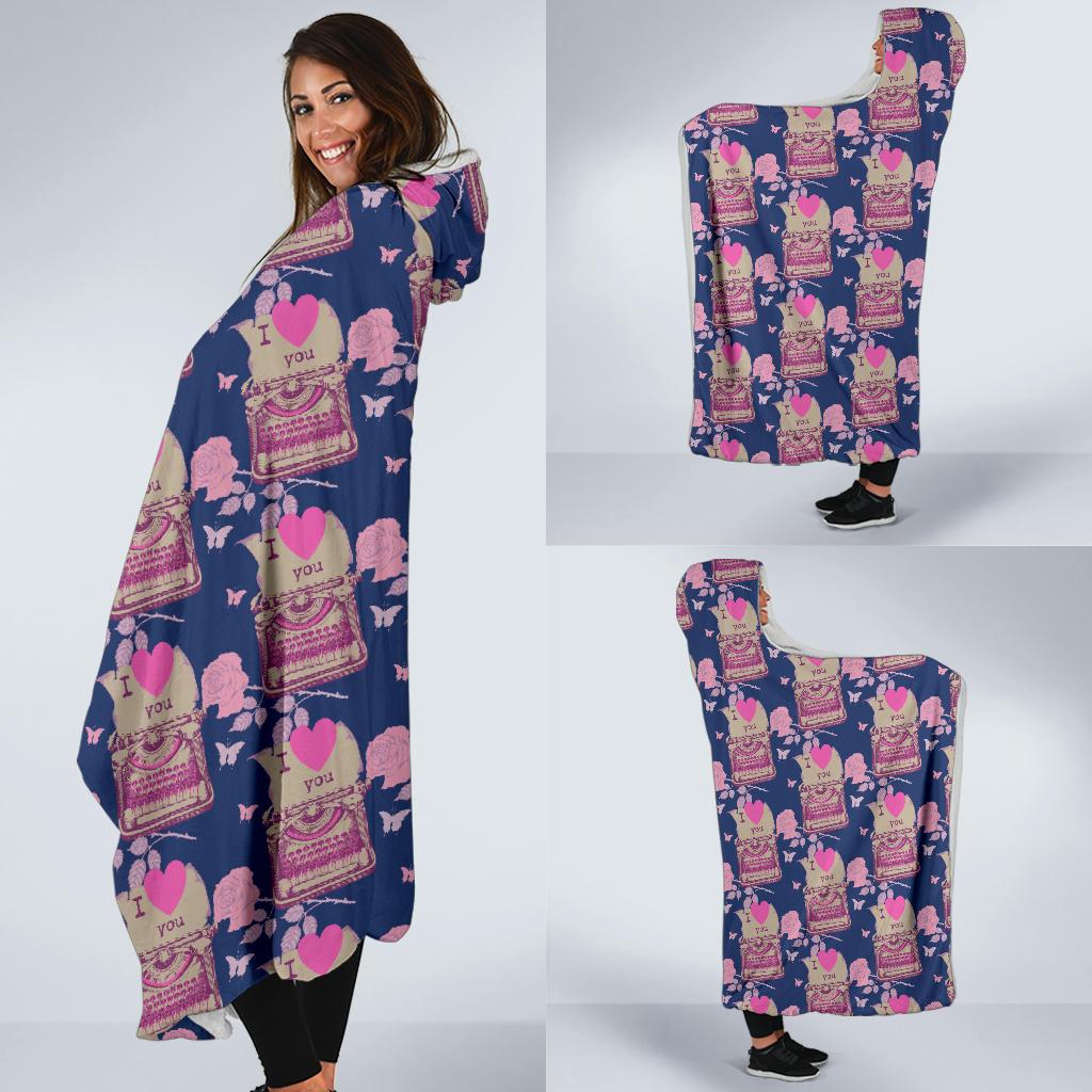 Pattern Typewriter Print Hooded Blanket-grizzshop