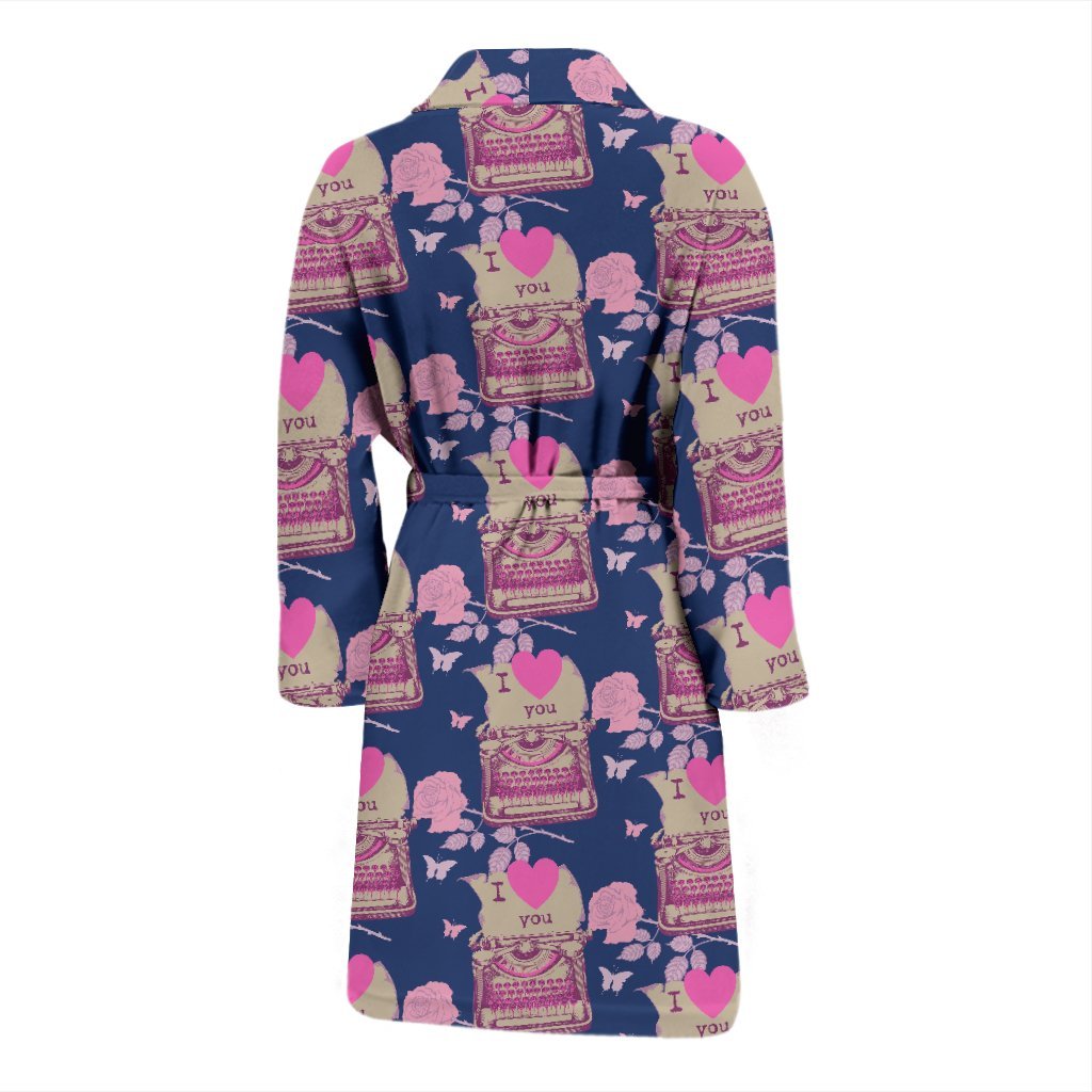 Pattern Typewriter Print Men Long Robe-grizzshop