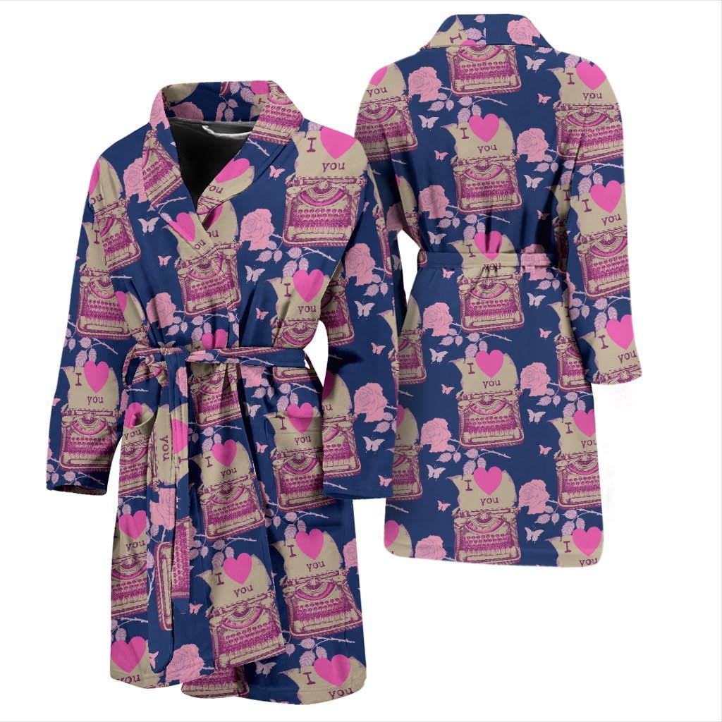 Pattern Typewriter Print Men Long Robe-grizzshop