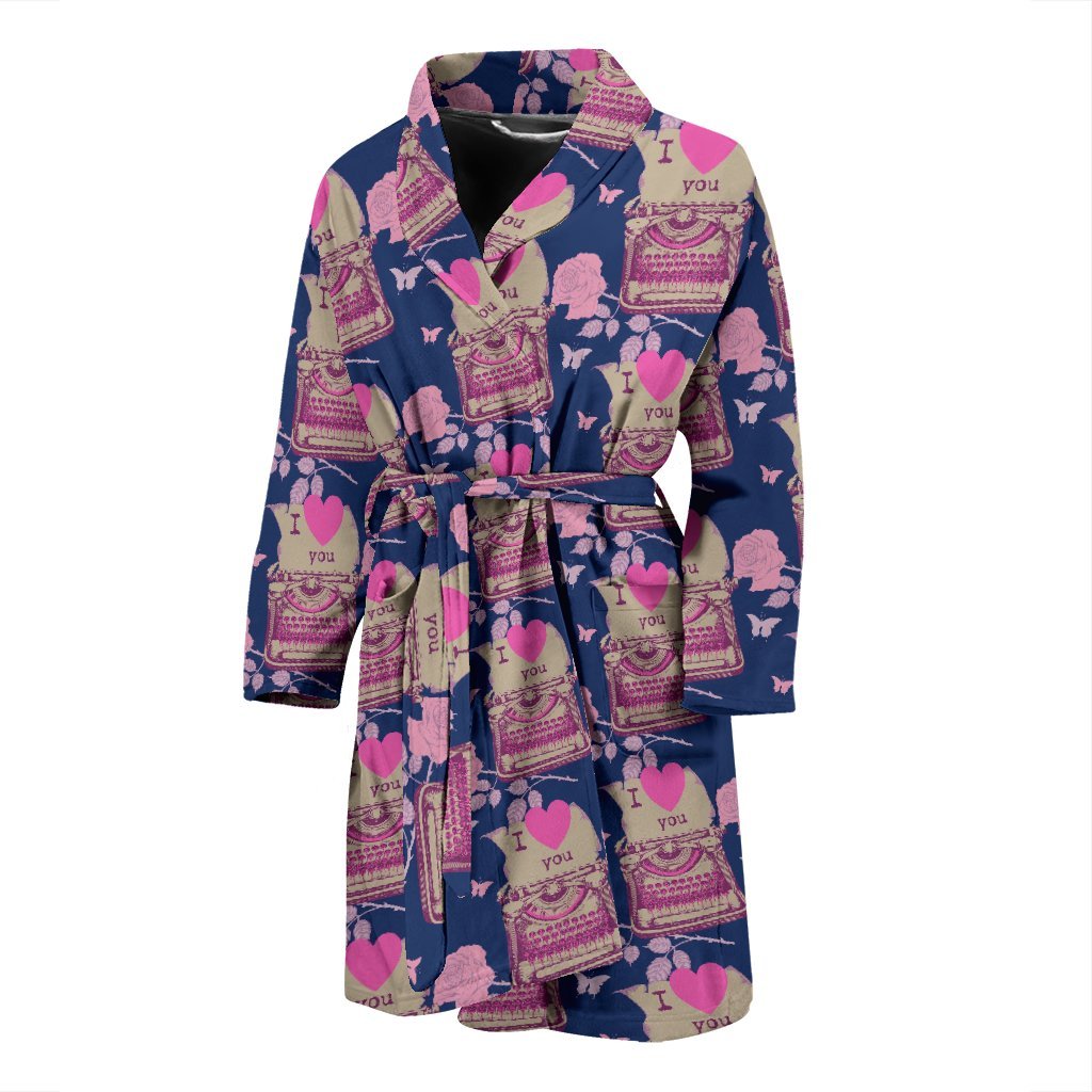 Pattern Typewriter Print Men Long Robe-grizzshop