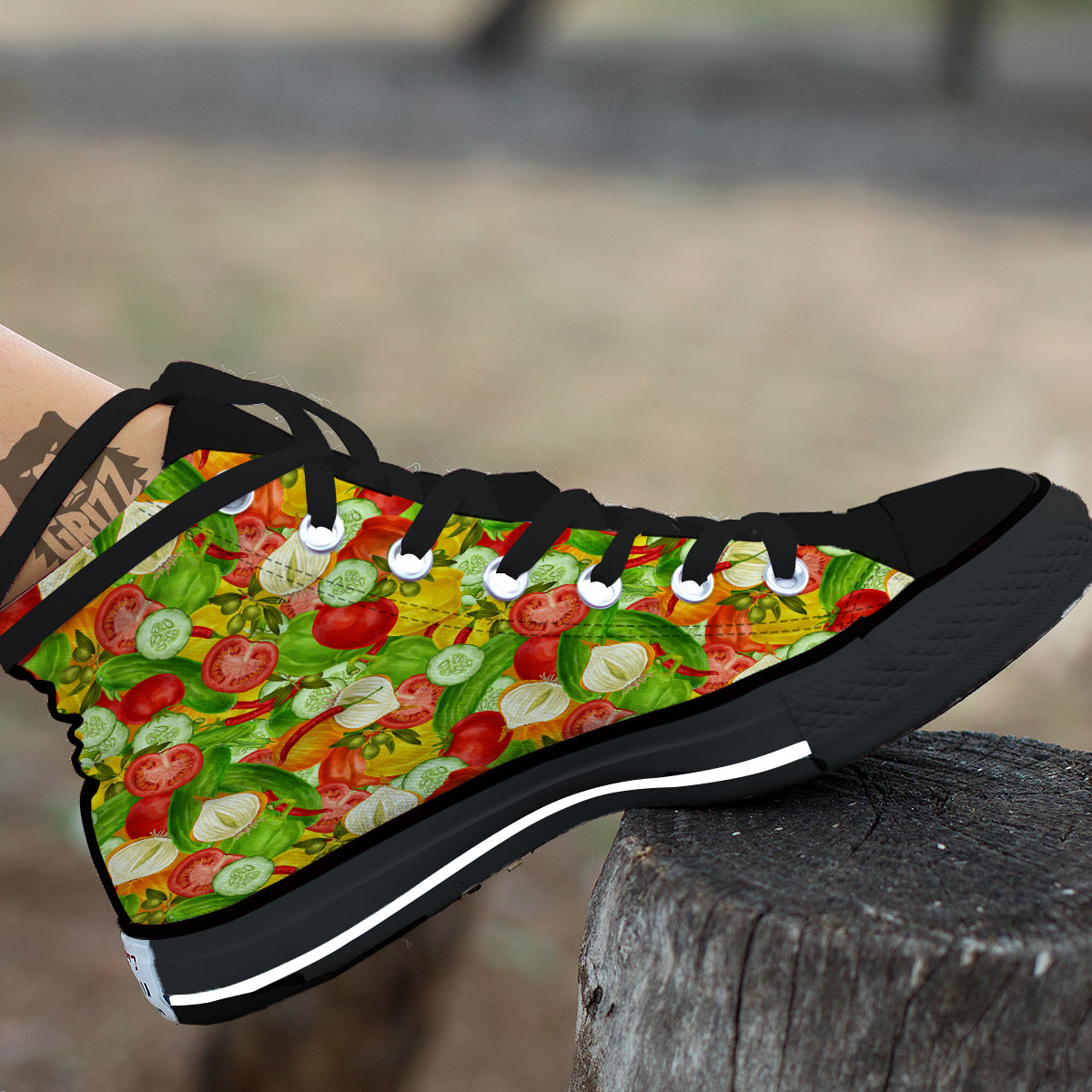 Pattern Vegan Print Pattern Black High Top Shoes-grizzshop