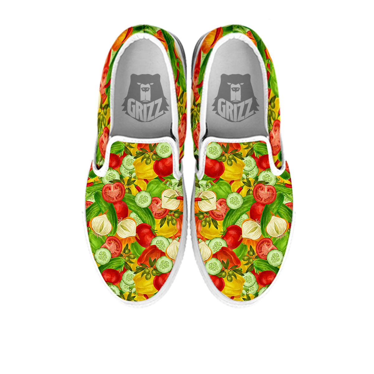Pattern Vegan Print Pattern White Slip On Shoes-grizzshop